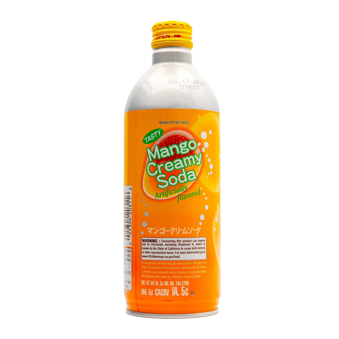UCC Mango Creamy Soda, 16.5 Fl Oz, Pack of 24 - Refreshing Carbonated Mango Drink, Convenient Bottled Beverage, Imported from Japan