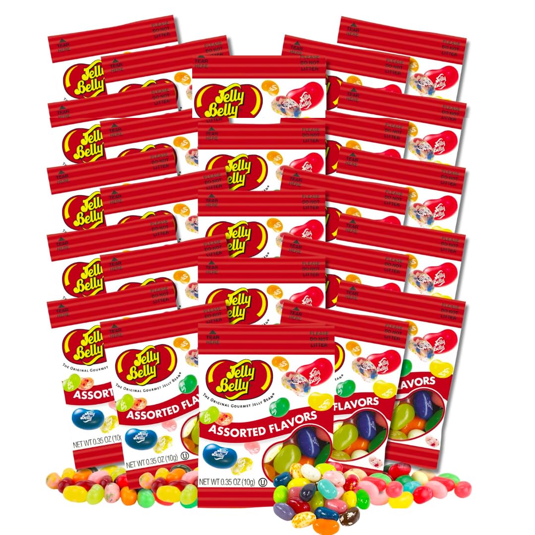 25 Mini Packs Jelly Belly Jelly Beans, Gift of Assorted Flavors .35-oz Fun Size (Individually Bagged for Stocking Stuffers, East