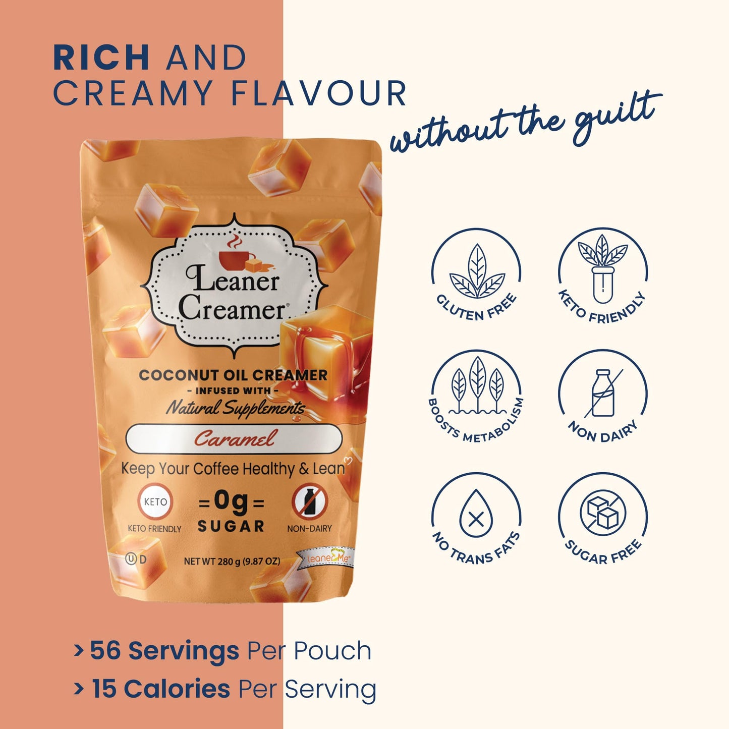 Leaner Creamer Coconut Creamer with Superfood Ingredients - Non-Dairy, Sugar-Free, Keto, Gluten-Free Powdered Coffee Creamer - C