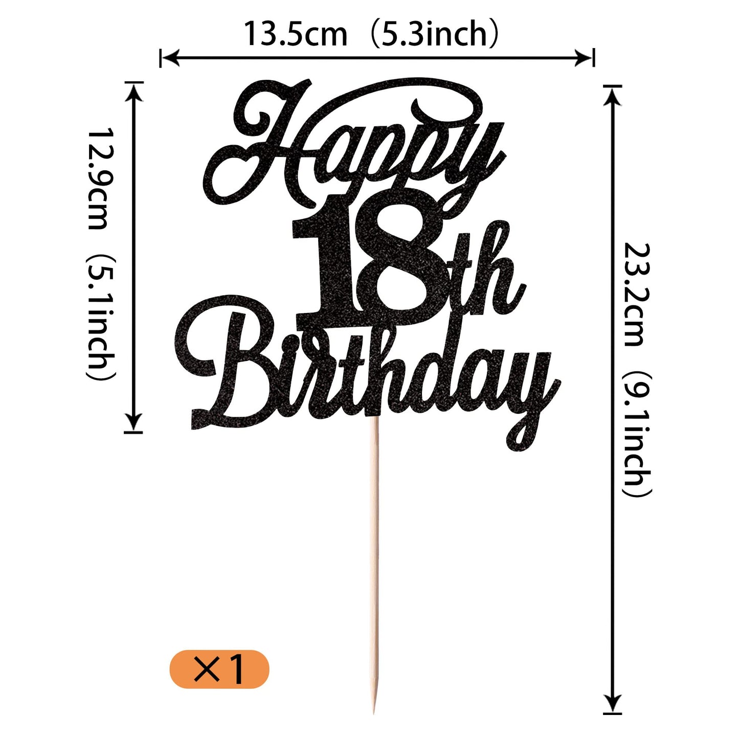 Rssta i Happy 18th Birthday Cake Topper Black Glitter, 18 & Fabulous, Model XM063-Black 18th, Paper Material, Party Decoration