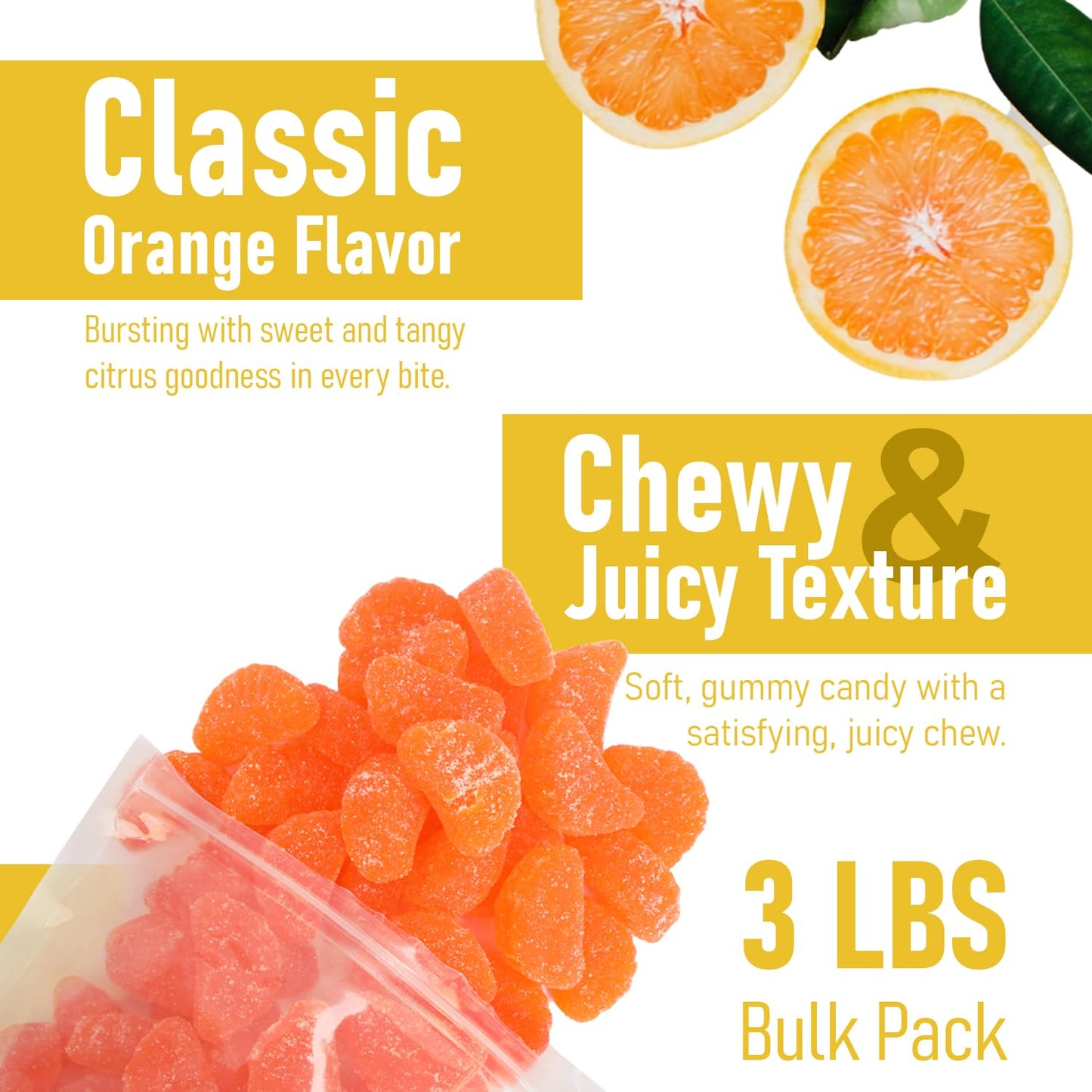Sarahs Candy Factory Orange Slices Gummy Candy, No Preservatives, Resealable Bag, 3 Lbs