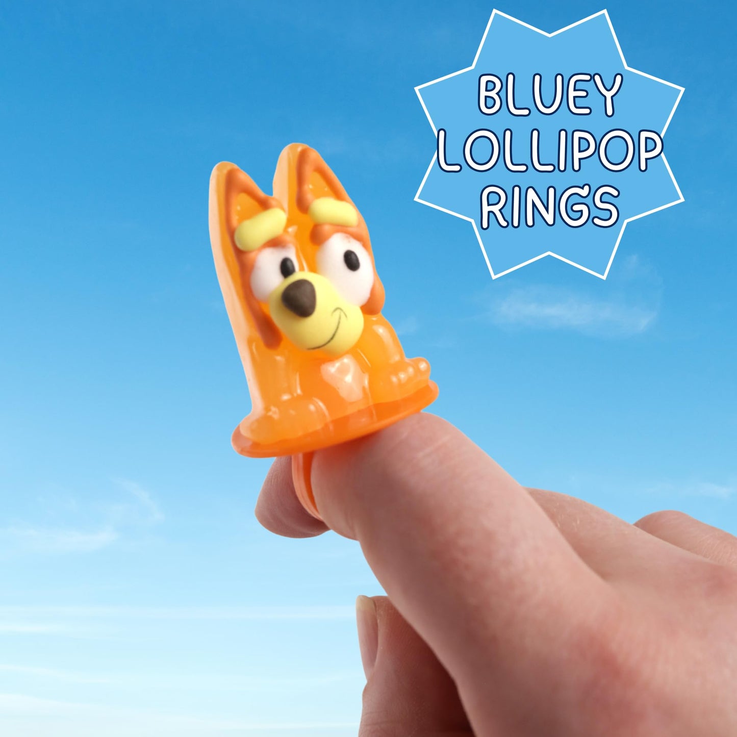 Galerie Bluey Lollipop Rings  Orange and Blue Raspberry Flavored  Individually Wrapped Party Favor Candy  Box of 18