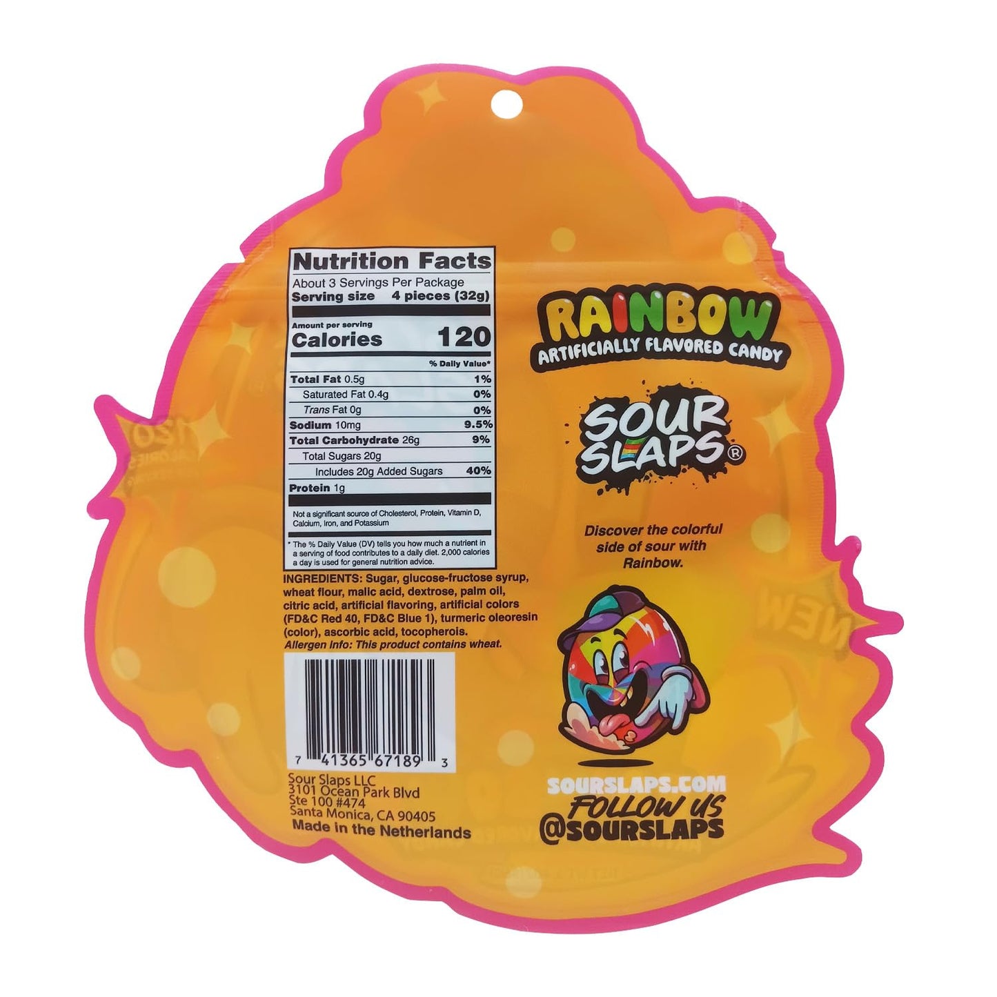 Sour Slaps 3-Pack Sour Candy Belts - Chewy, Vegetarian, 8 Flavors, Rainbow, Multi-color, Medium Size