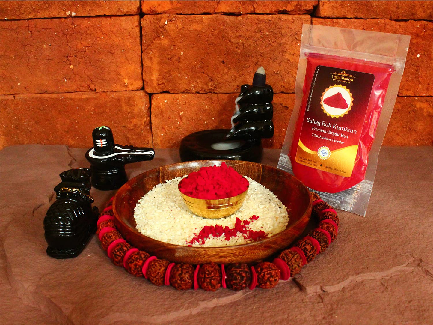 Yogic Mantra Kumkum Powder (100G Resealable Pouch) Bright Red Color Suhag Roli Sindoor Ceremonial Mark Lal Sindur Laxmi Devi Hin