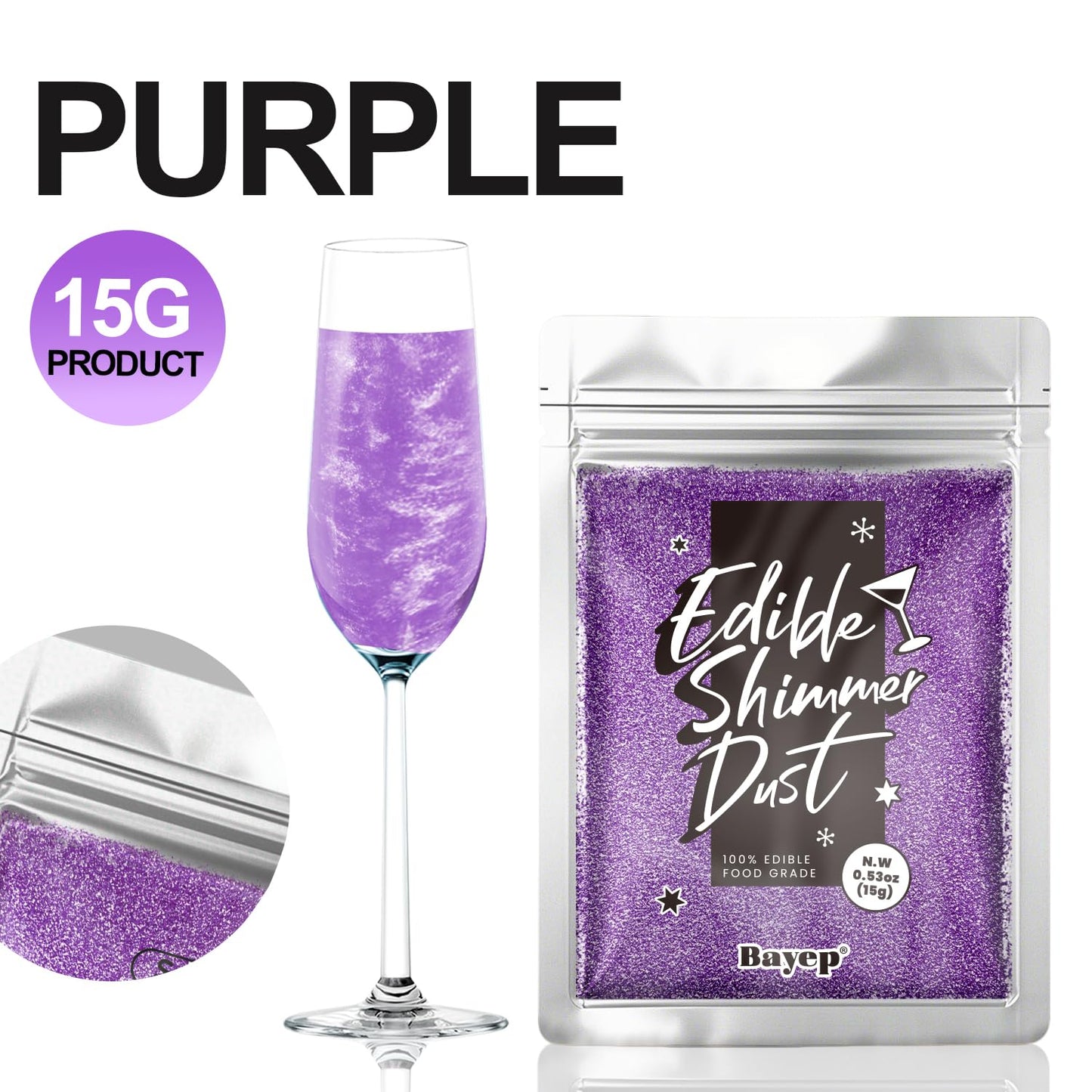 Purple Edible Glitter For Cocktails Easter Luster Dust Edible Cake Glitter 15G Food Grade Drinks Shimmer Powdered For Cake Cupca