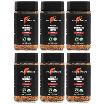 Mount Hagen Organic Freeze Dried Instant Coffee - Fair-Trade, Medium Roast, 6 x 3.53oz Jars, Eco-friendly, Black