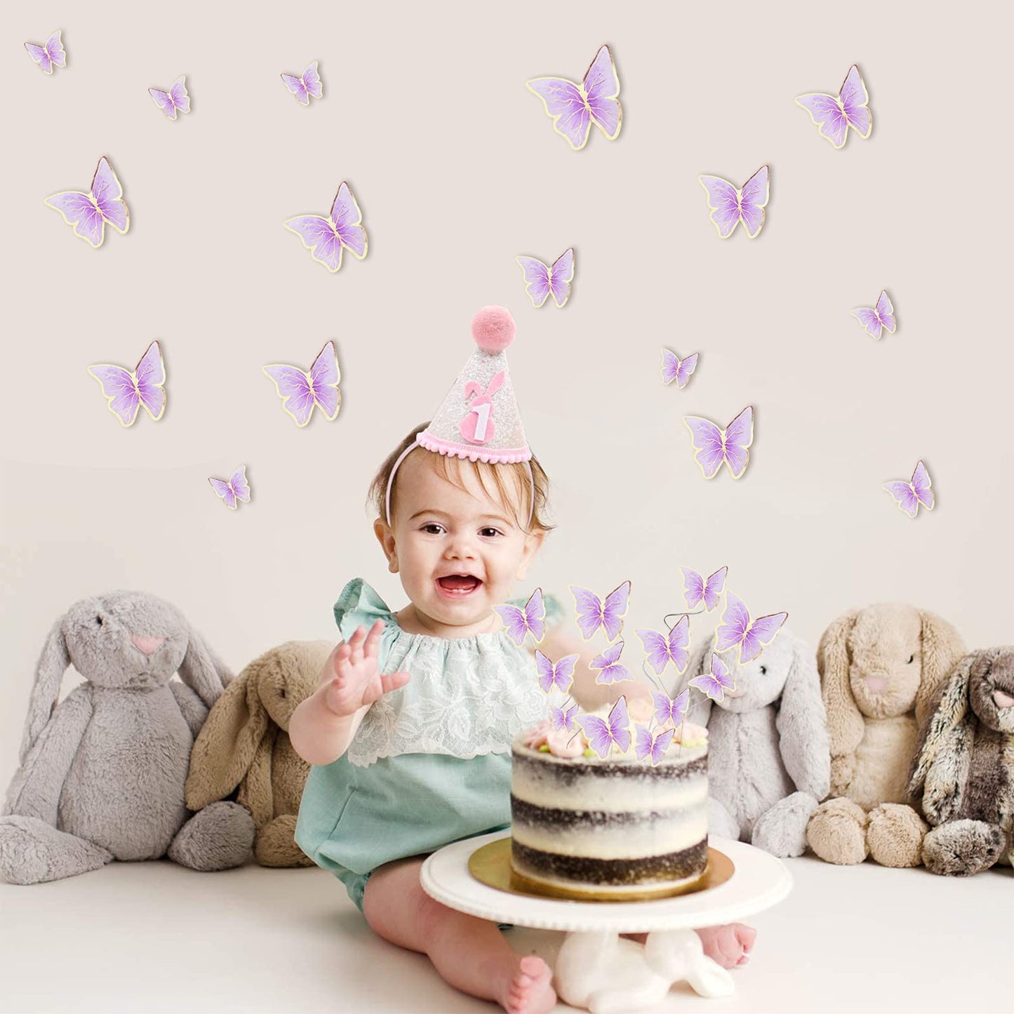 Set Of 66 Pack Purple Gold Cupcake Toppers Mixed Size&Colour 3D Butterfly Cake Picks Decorations With Dot Glue And Support Stick