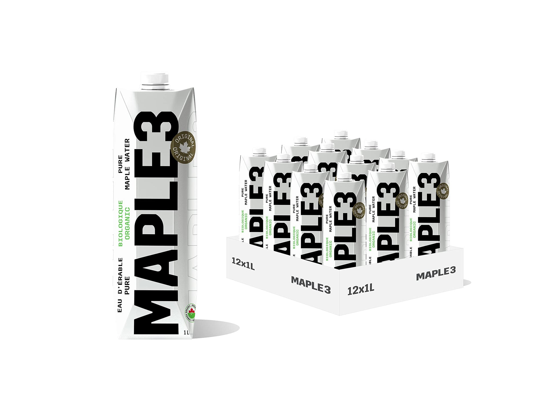 Maple3 Organic Maple Water, 100% Natural Hydratation, Straight from a Tree, 1 Ingredient (Maple Sap), 46 Essential Bioactive Com