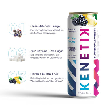 Kenetik Nootropic Ketone Drink - Blackberry Lemonade, Caffeine & Sugar Free, 12 Fl Oz (Pack of 12)