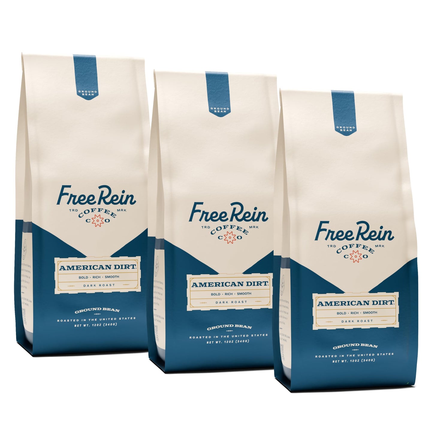 FREE REIN COFFEE American Dirt French Roast Ground Coffee, 100% Arabica, 12oz Bag (Pack of 3)