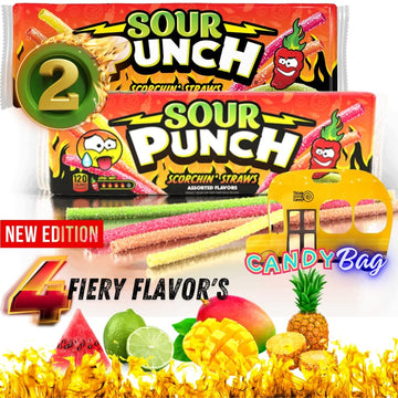 (PACK OF 2) Extra Large Sour Punch Scorchin Bites Straws Tray - Spice Lovers - Limited-edition Online Exclusive - 4.5oz Each - S
