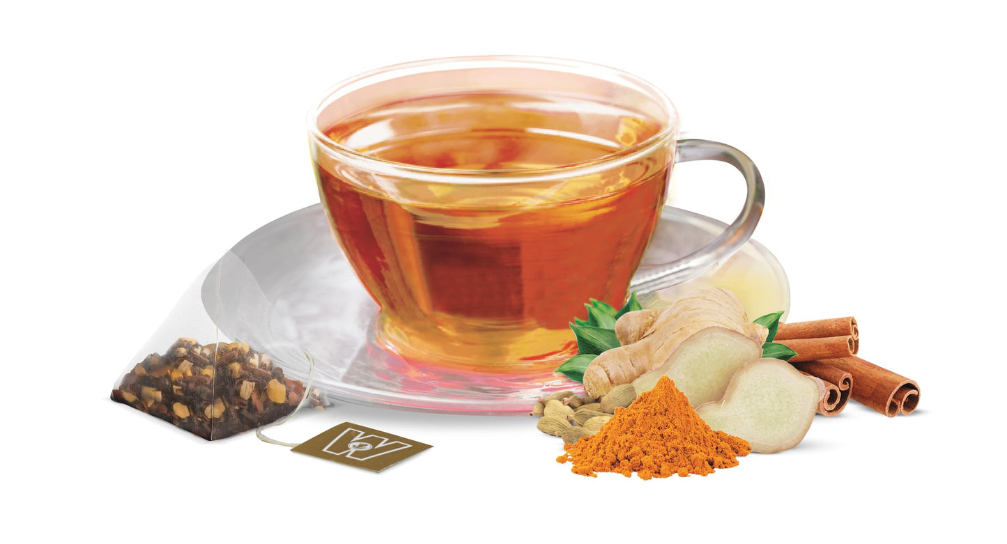 Wissotzky Tea Ginger Turmeric Spiced Chai Tea (50 Pyramid Tea Bags) | Whole Leaf Black Tea | No Artificial Flavors | Elegant Sil