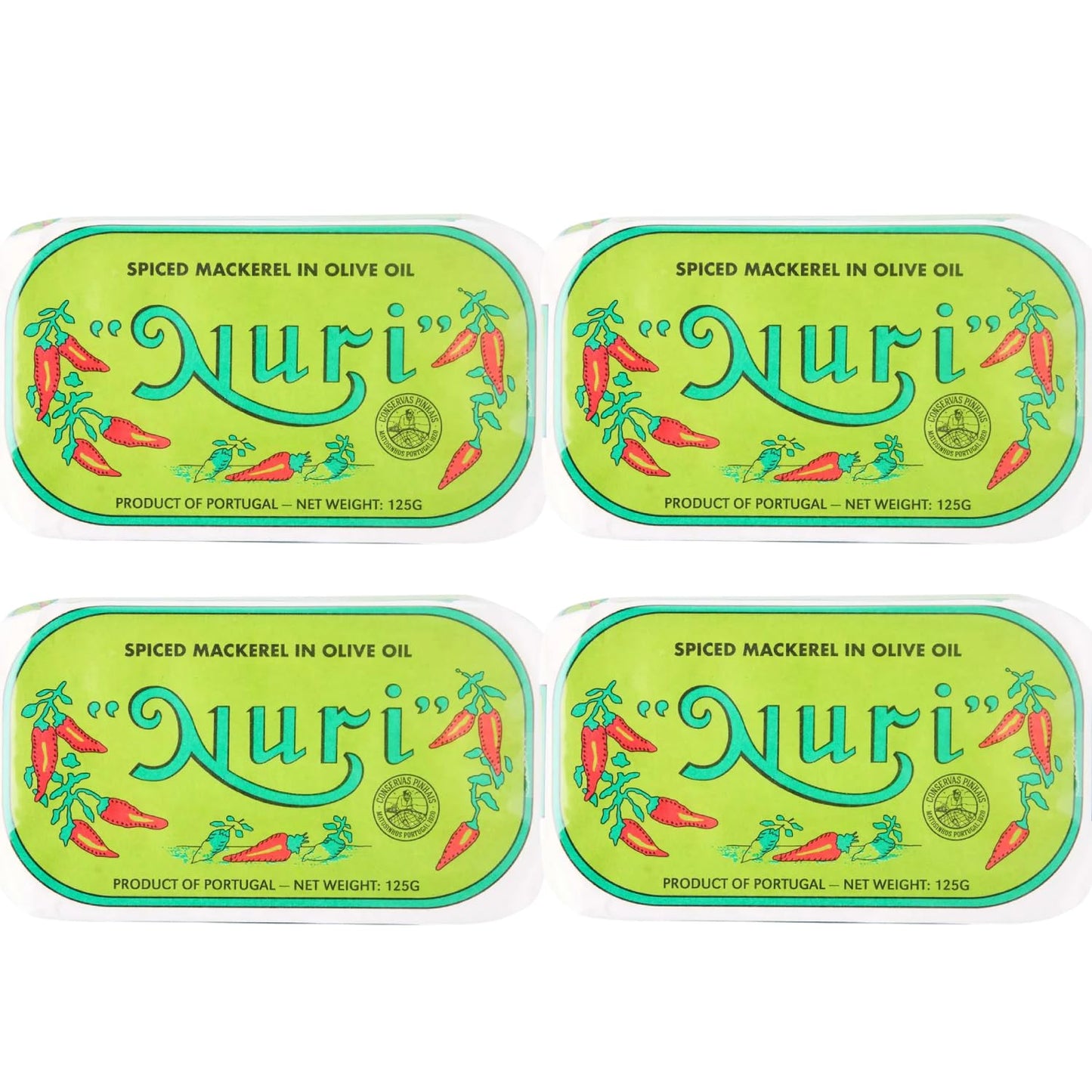 Nuri Mackerel in Olive Oil, 4 Pack, Premium Wild Caught Fish, 4.4 oz Cans, 100% Natural, Product of Portugal