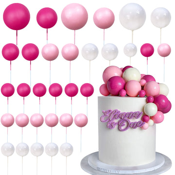 32 Pcs Ball Cake Picks Colorful Ball Shaped Cake Topper Pearl Balls Cupcake Cake Insert Topper For Birthday Party Wedding Decora