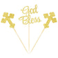 Ercadio Cupcake Toppers Gold Glitter 24 Pack for Baby Baptism Party Decorations, Small, Paper