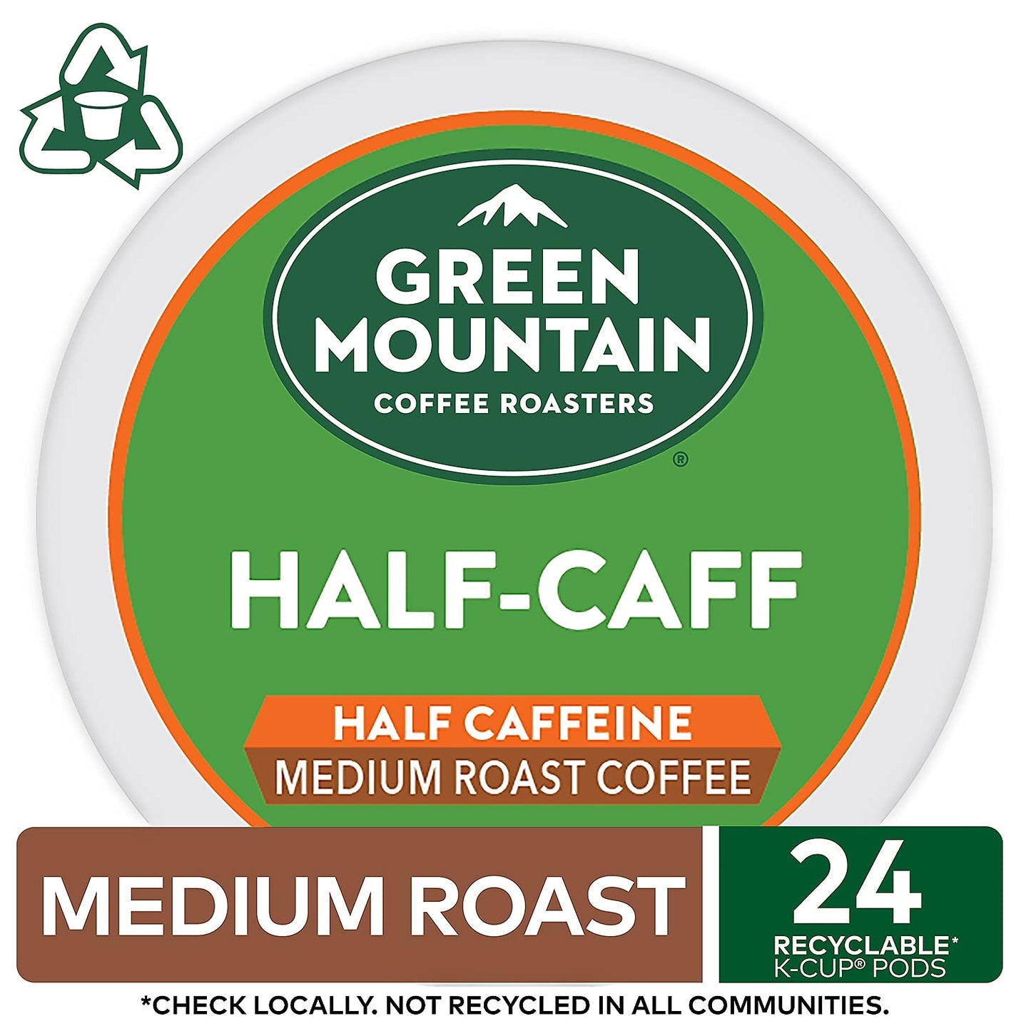 Green Mountain Coffee Roasters Half Caff K-Cup Pods, Medium Roast, 24 Count