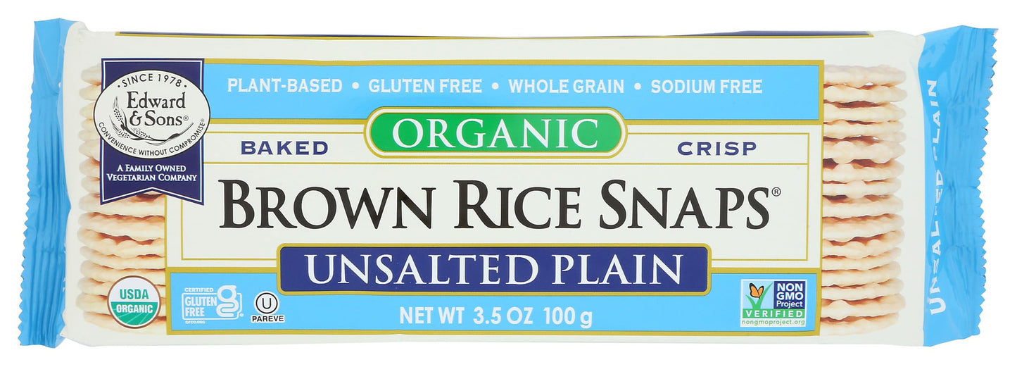 Edward & Sons, Rice Snaps Plain Unsalted Organic, 3.5 Ounce