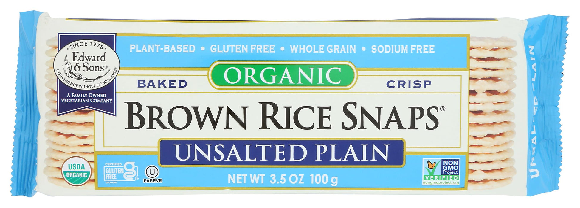 Edward & Sons, Rice Snaps Plain Unsalted Organic, 3.5 Ounce