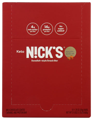 Nicks Karamell Choklad Snack Bar, No Added Sugar, Vegan, 1.76 Ounce (Pack of 12)