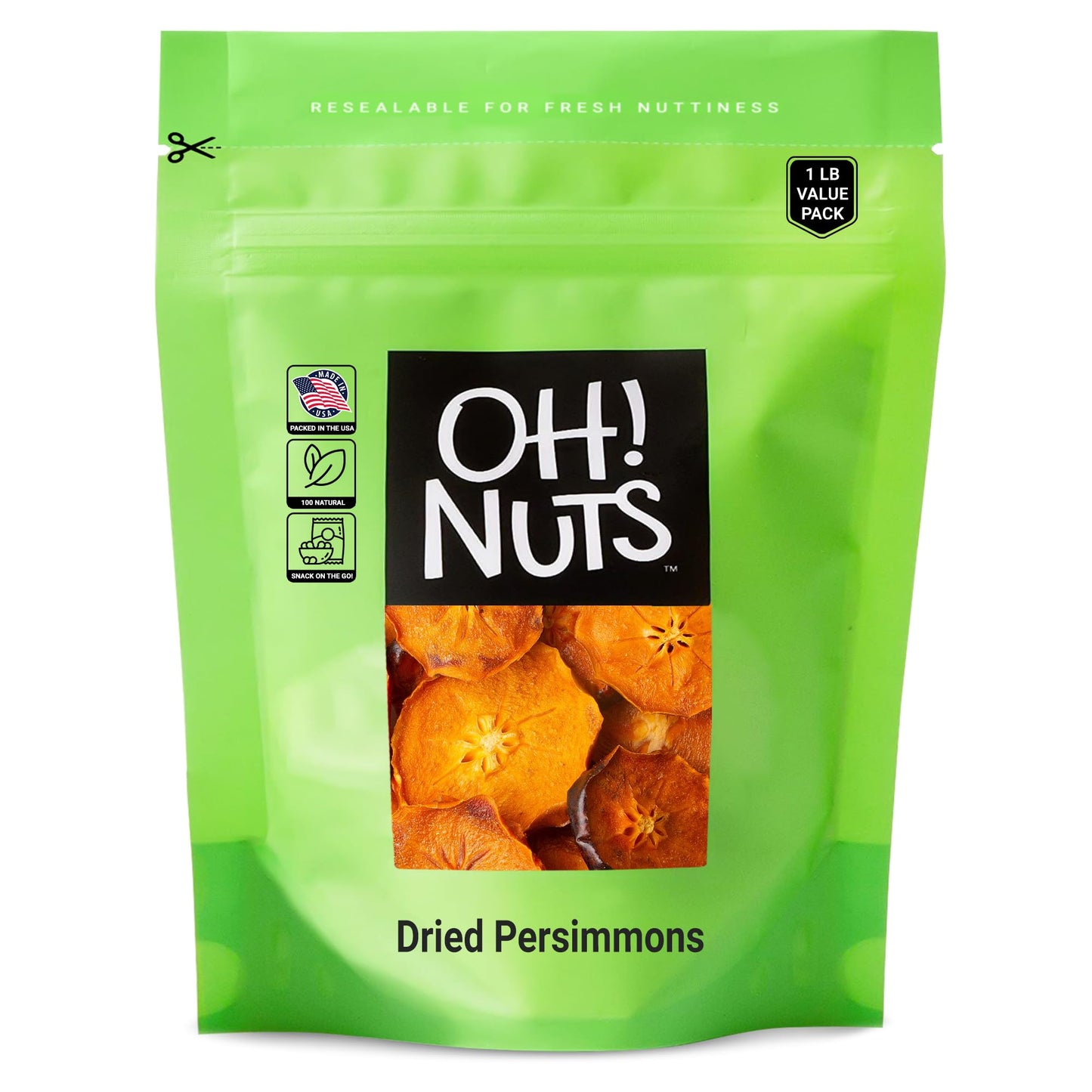 Oh! Nuts Dried Persimmons | Dry Fruits, Exotic Asian Snack Slices | Naturally Sweet, No Additives | In Resealable Stay-Fresh 1-P