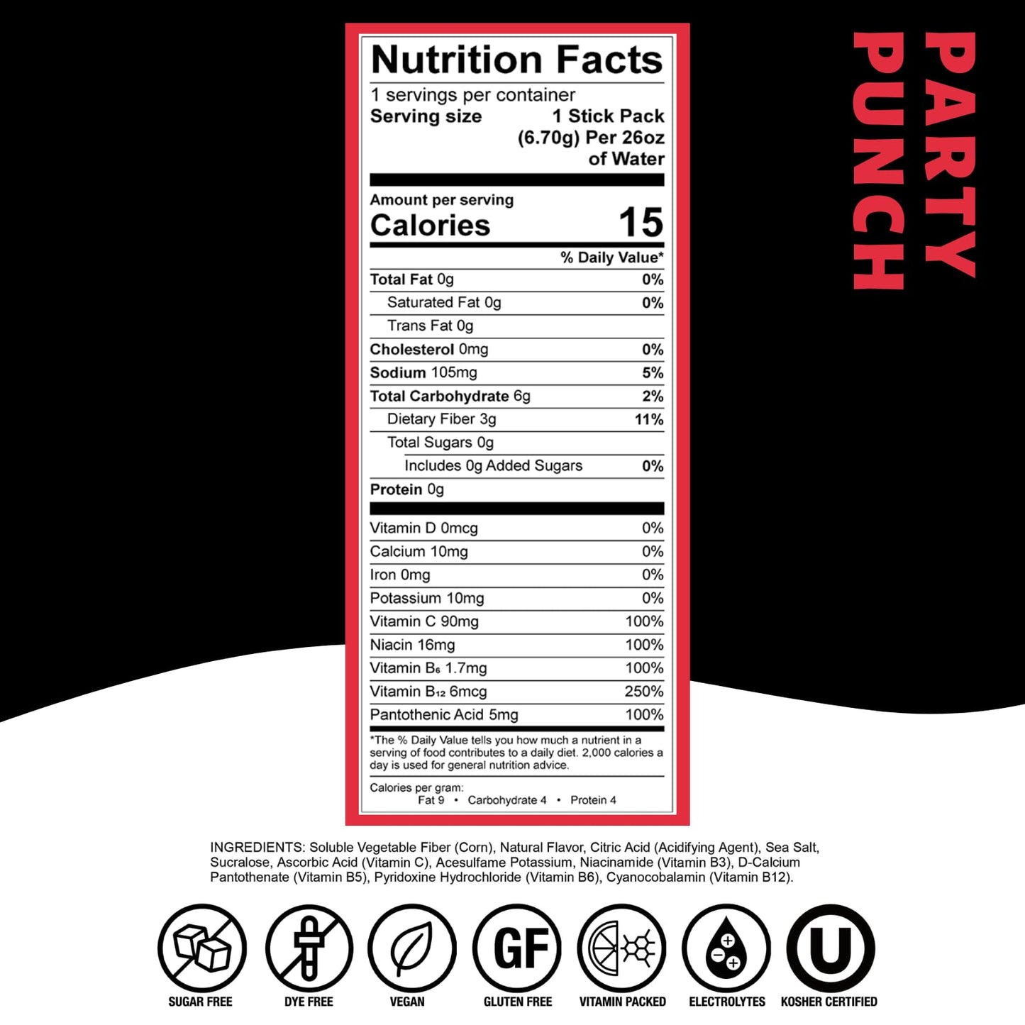 Devotion Nutrition HydroFLEX Water Flavoring Packets, Sugar-Free, 12-Pack, 2.84 oz, Party Punch Flavor, Gluten-Free, Dye-Free