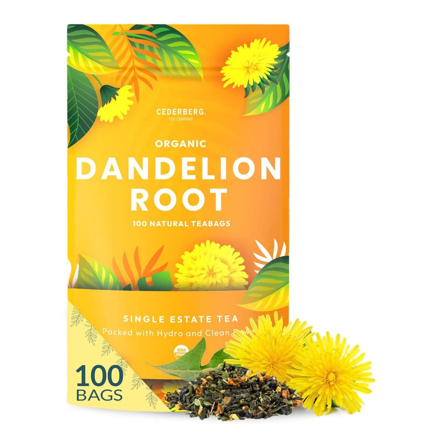 Cederberg Organic Dandelion Root Tea - 100 Tea Bags, Eco-Friendly, Non-GMO, Caffeine Free, 1 Count