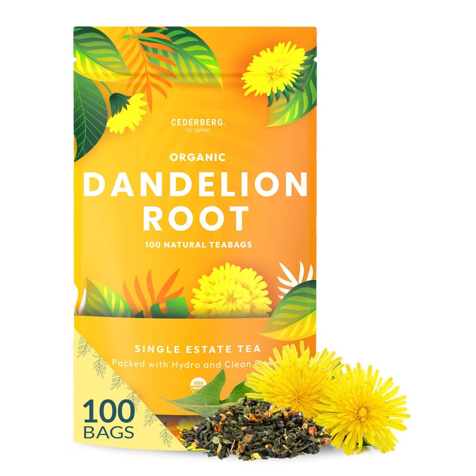Cederberg Organic Dandelion Root Tea - 100 Tea Bags, Eco-Friendly, Non-GMO, Caffeine Free, 1 Count