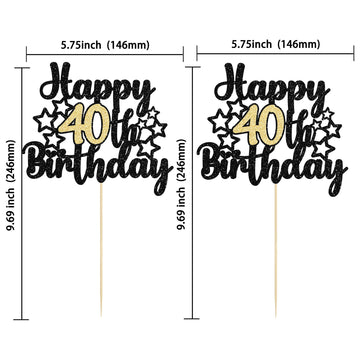 Gyufise 1Pc Happy 40Th Birthday Cake Topper Black Gold Glitter Cheers To 40 Years Birthday Cake Pick 40 Fabulous Cake Decoration