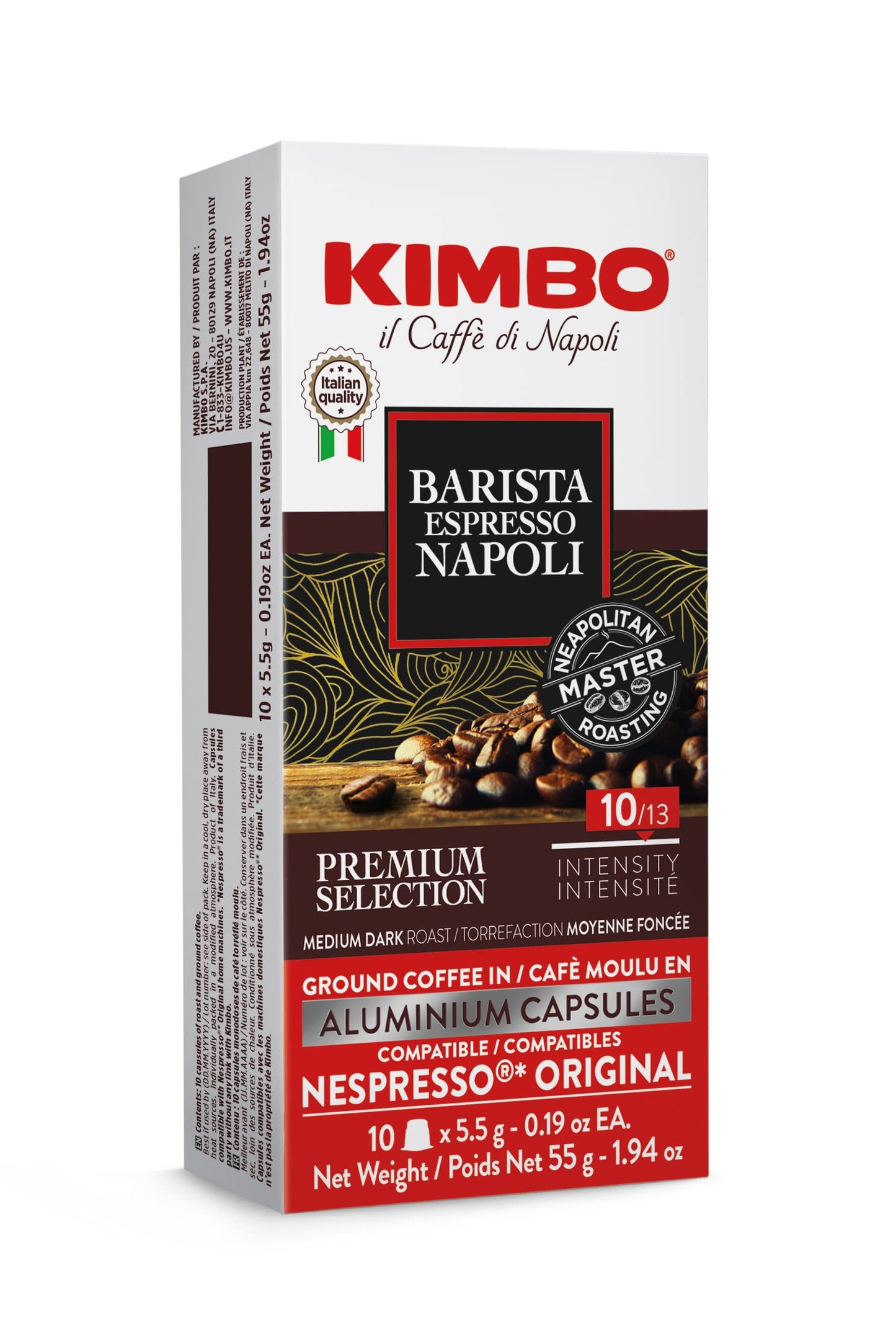 KIMBO Barista Napoli Espresso Capsules, Nespresso Compatible, Medium Dark Roast, 10 Count