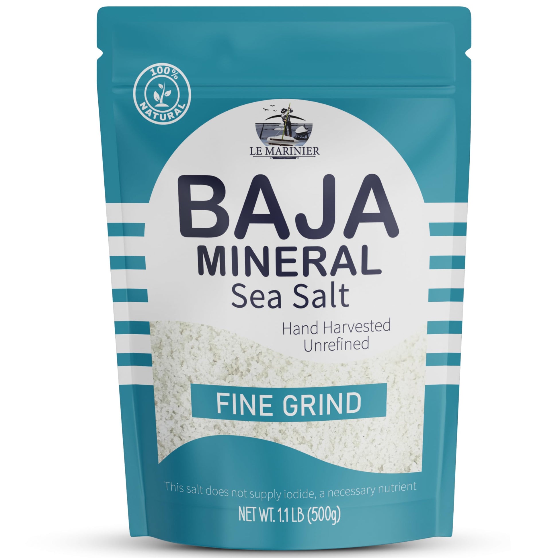 Le Marinier Baja Mineral Sea Salt Fine Grind, 1.1lb - 18oz | 100% Natural and Unrefined | Authentic Baja Sea Salt, Mineral Rich,
