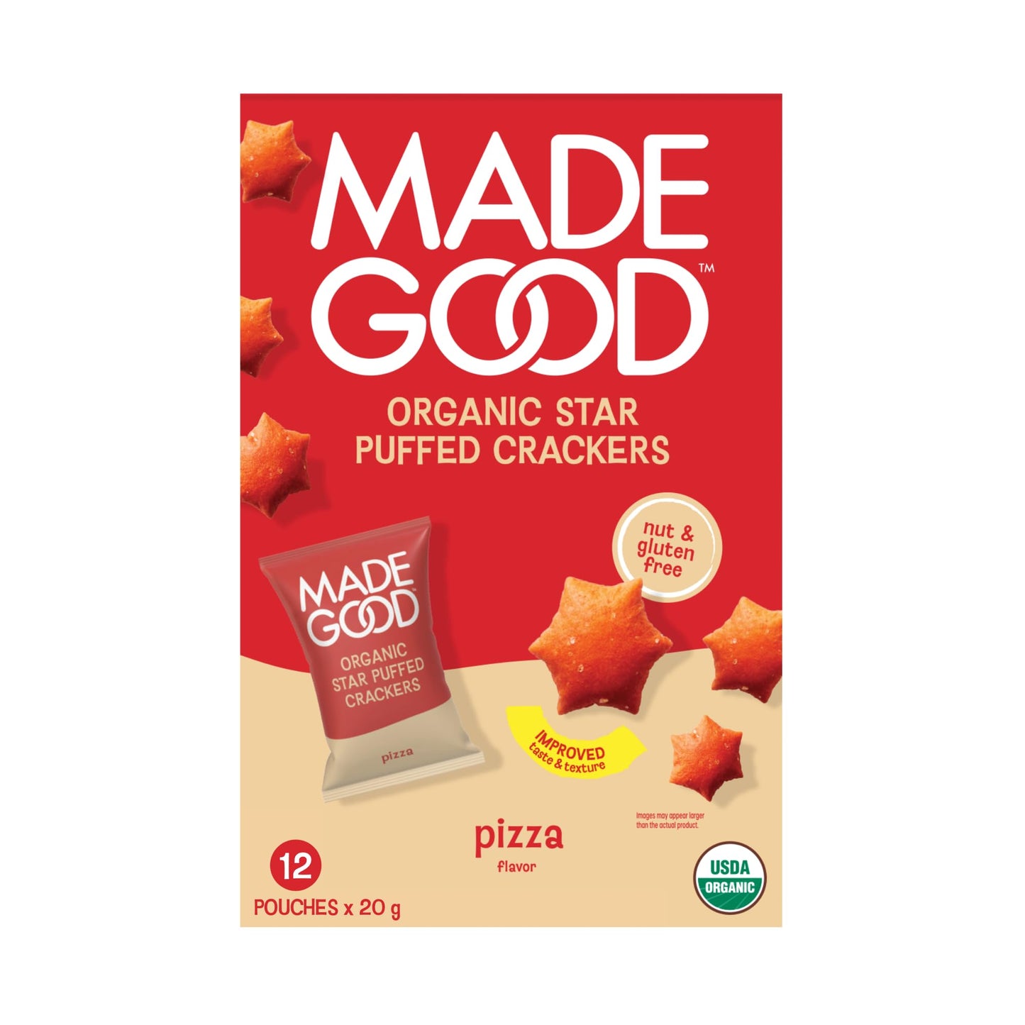 MadeGood Organic Pizza Star Puffed Crackers Multipack, 12ct x 0.7oz