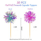 Takemay 30PCS Cupcake Toppers - Sparkle Blue & Purple Foil Firework - 6 Inches for Christmas, Birthday, Wedding Party