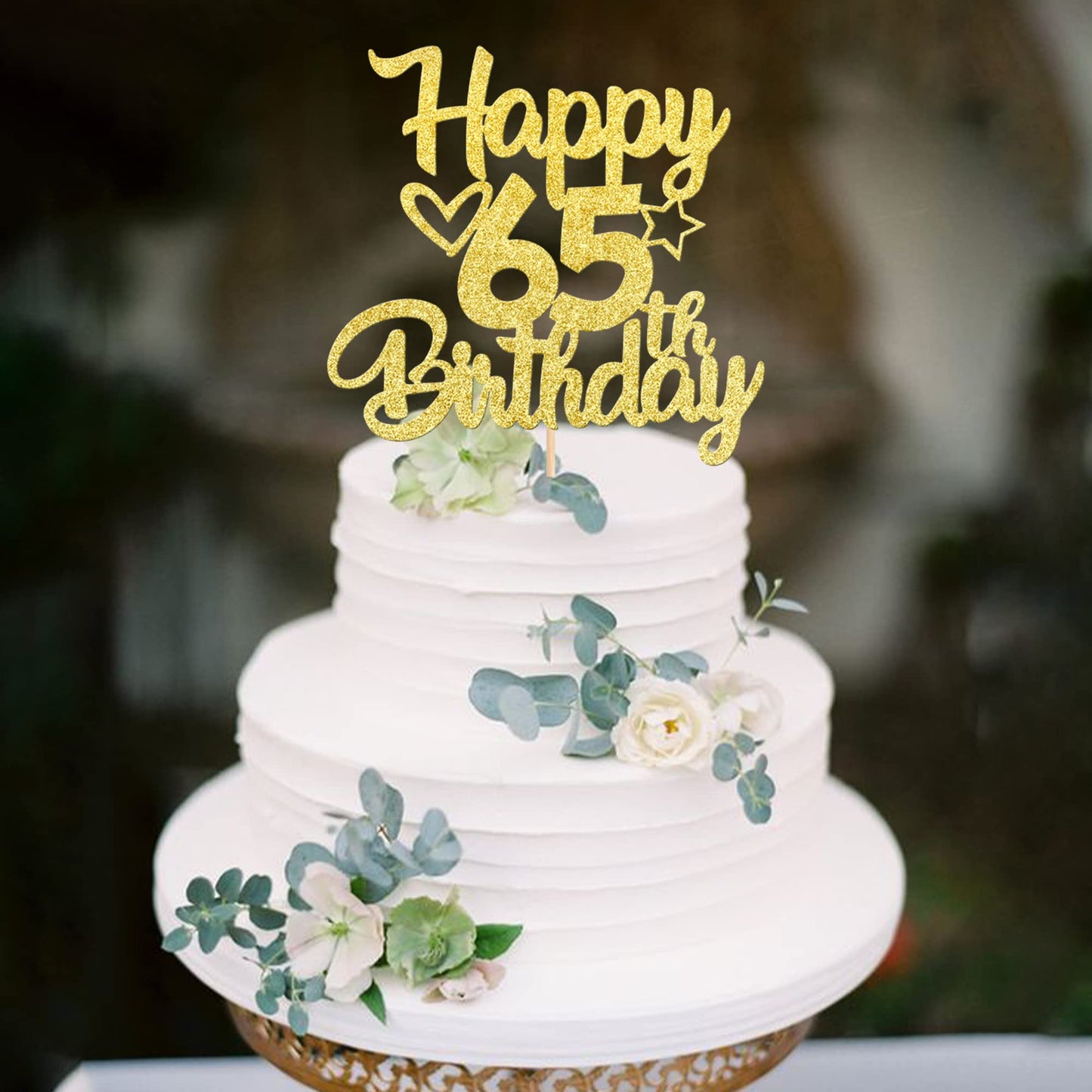 YCTHUNFISH 65th Birthday Cake Topper Glitter Heart Star Gold Bamboo Decoration