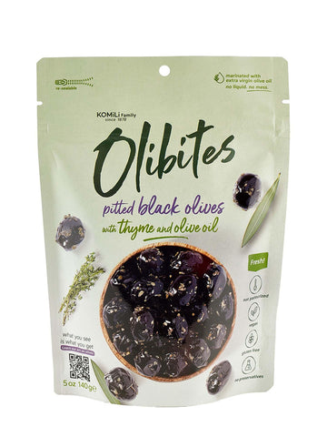 Olibites Pitted Olives - Marinated in Extra Virgin Olive Oil, 5 oz, Black