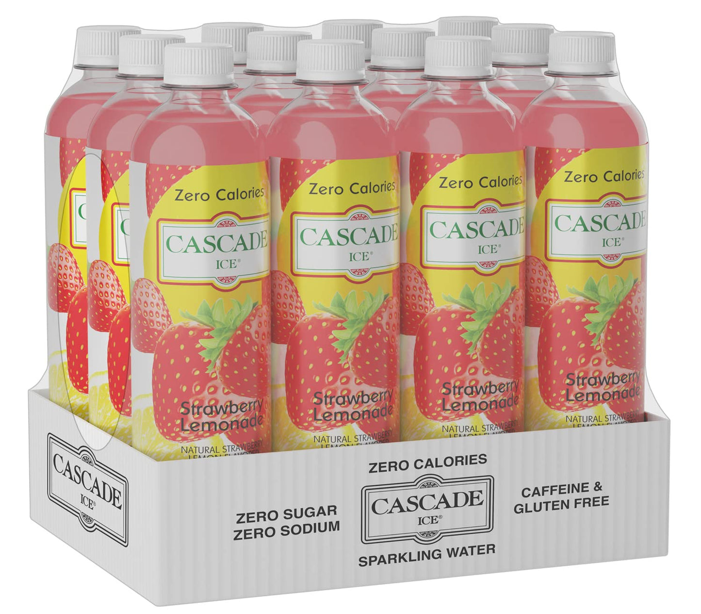 Cascade Ice Sparkling Water, Strawberry Lemonade, 17.2 Fl Oz, Pack of 12