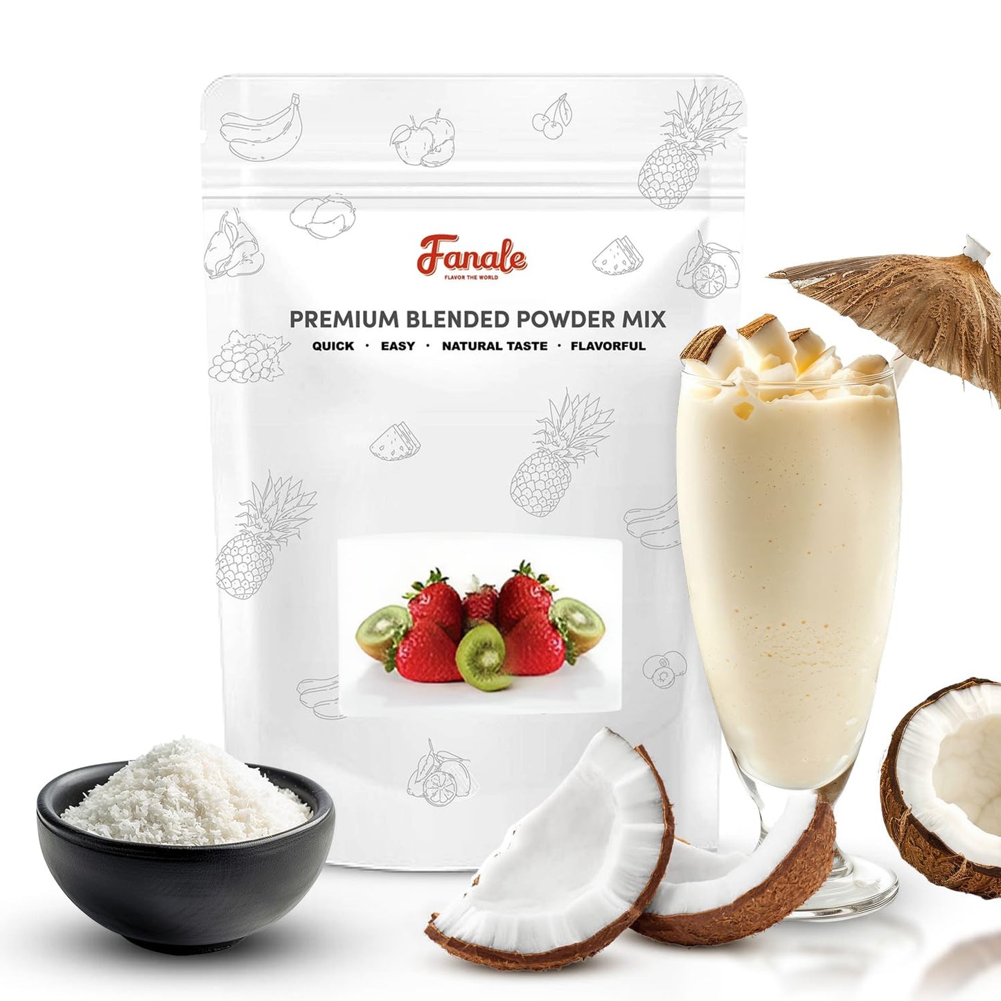 Fanale Coconut Bubble Tea Flavoring Powder - Instant Flavoring for Baking, Smoothies & Drinks - 2.2 lb Pack