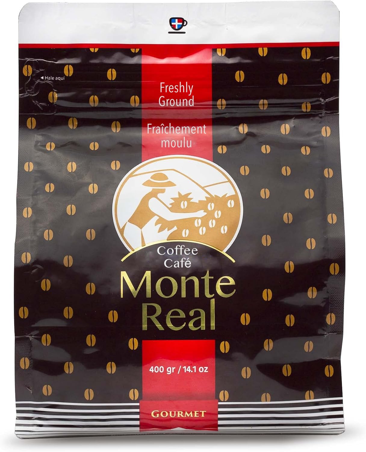Monte Real - Arabica Gourmet Coffee  Flavored Ground Coffee  Fresh Roasted Coffee Grounds  Medium Dark Roast  Cacao Flavor  400 Grams