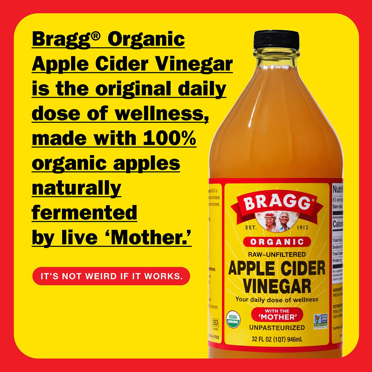 Bragg Organic Apple Cider Vinegar - Raw & Unfiltered, 32 fl oz, Pack of 1