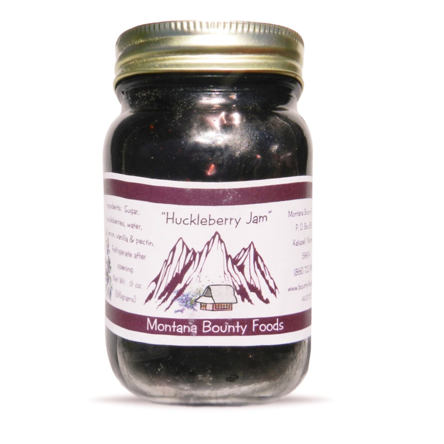 Bounty Foods Huckleberry Jam 9 oz Hand-Picked Wild Fruit Grown in Montana Berries - Breakfast, Desserts, Toppings, Pie Fillings 