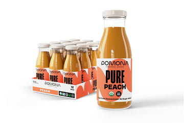 Pomona Organic Peach Juice (Pack Of 12), Cold Pressed Usda Organic Juices, 100% Peaches, No Added Sugar, Not From Concentrate, Vegan, Kosher, Non Gmo, Pasteurized, 8.4 Oz Glass Bottles
