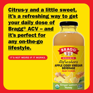 Bragg Ginger Lemon Honey Apple Cider Vinegar Refresher - 16 fl oz (2 Pack) - Raw and Unfiltered