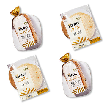 Hero Favorites Bundle - 0g Net Carb White Bread, 1g Net Carb Flour Tortilla | 0g Sugar, High Fiber & 