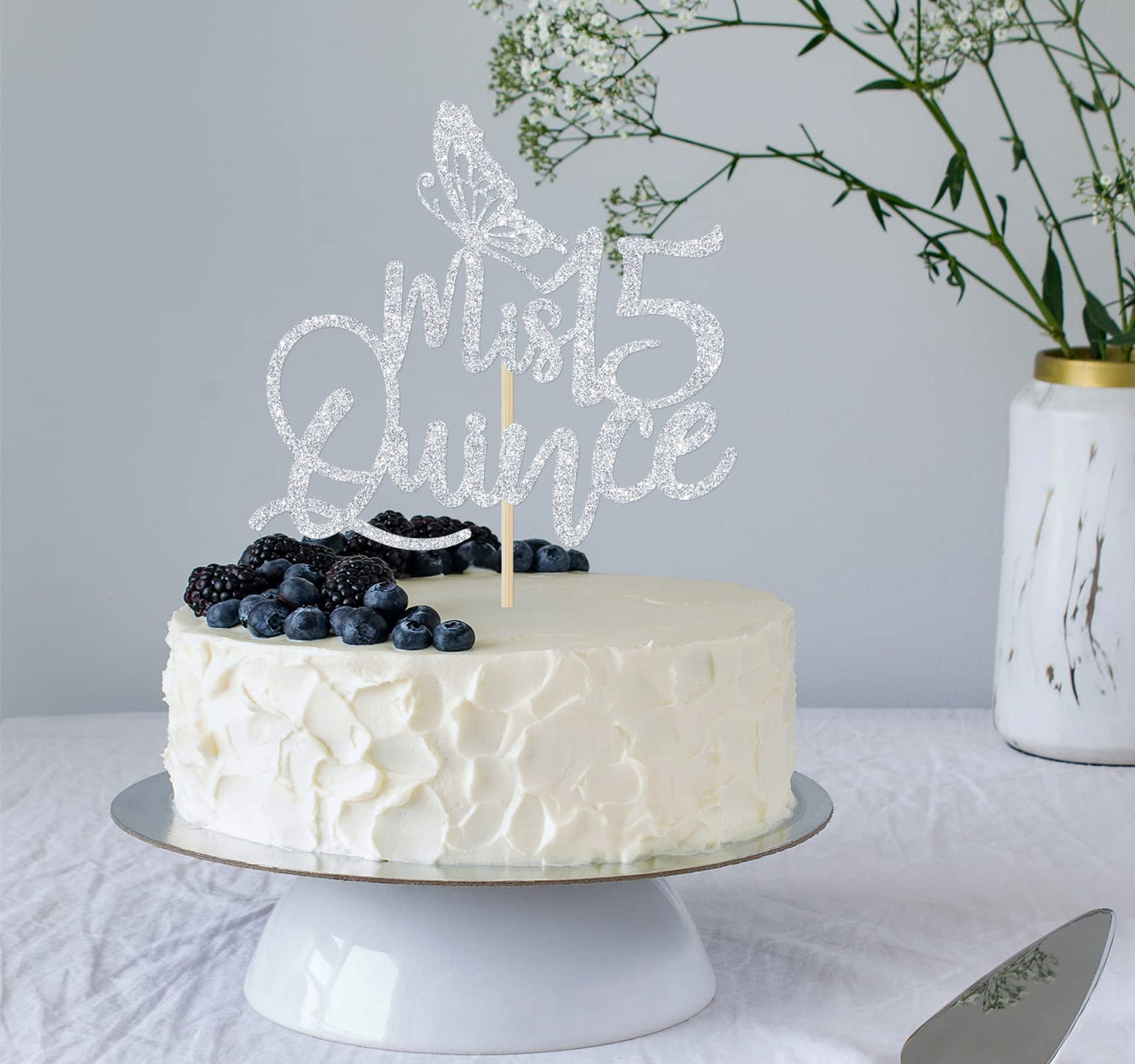 Silver Glitter Mis Quince Cake Topper, Mis Quince Aos Decorations, 15Th Birthday Decorations, Feliz 15 Anos, Cheers To 15 Years