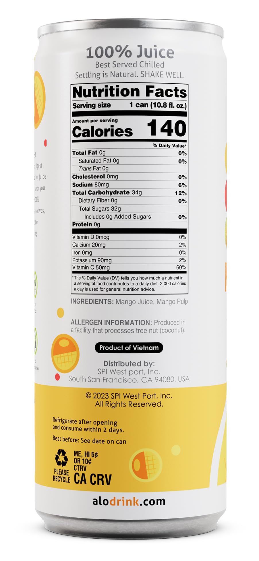 Alo Slim Can Juice, Mango Flavored Juice| 10.82 Fl Oz, Pack Of 12 | Plant-Based Beverage, 100% Natural Juice