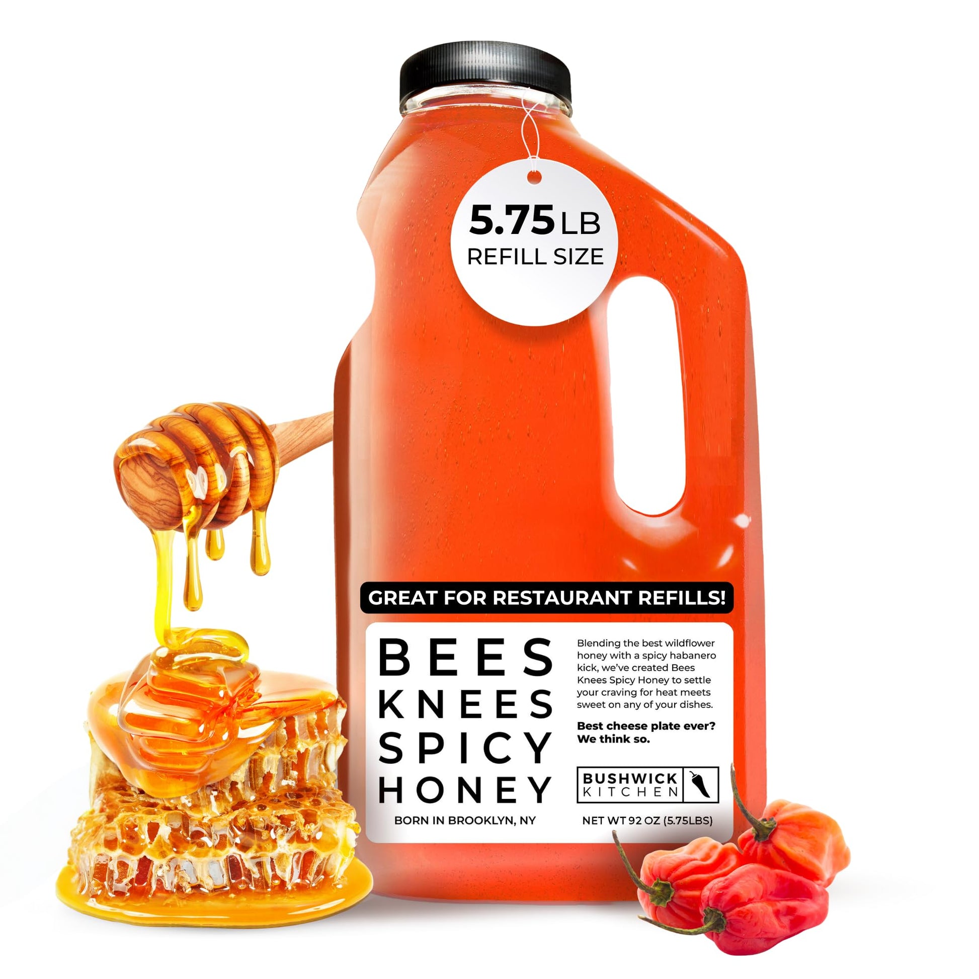 Bees Knees Spicy Hot Honey Bulk Bottle, Raw Honey for Tea, Sweet with a Kick, Infused with Habanero Peppers & Made in the USA, P