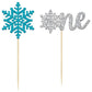 Gyufise 24 Pack Snowflake One Cupcake Toppers Blue Silver Glitter Snowflake Cupcake Pick Decorations For Winter Onederland 1St B