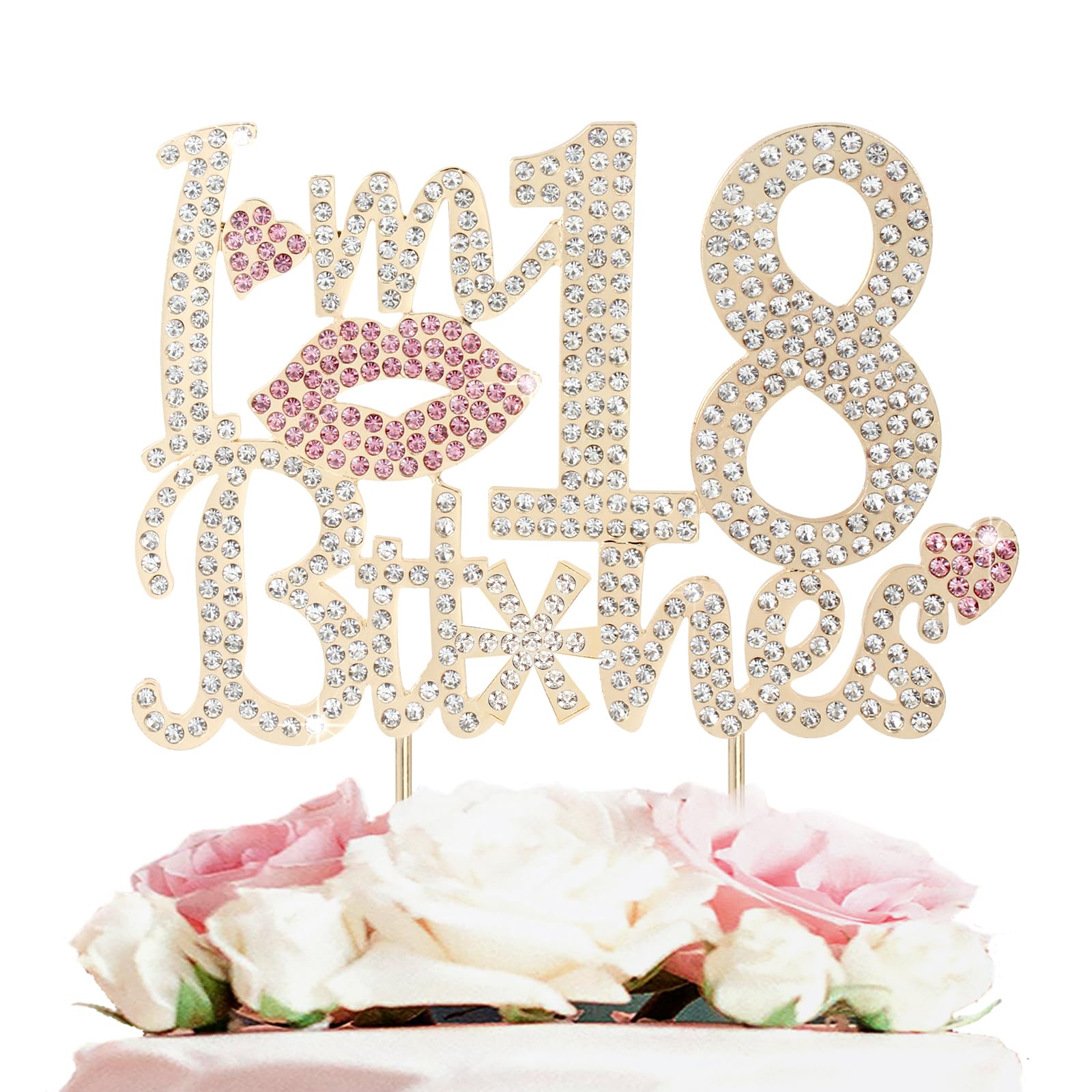 Laskyer I'M 18Th Funny Birthday Pink Rhinestone Cake Topper - Happy 18Th Birthday Cheers To 18 Years Old Eighteen Bday Party Met