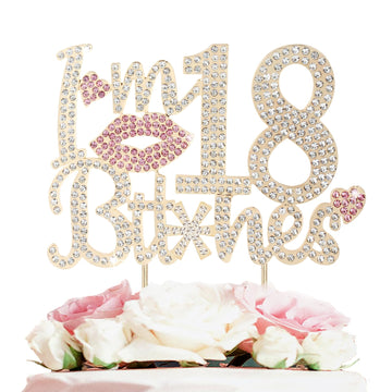 Laskyer I'M 18Th Funny Birthday Pink Rhinestone Cake Topper - Happy 18Th Birthday Cheers To 18 Years Old Eighteen Bday Party Met