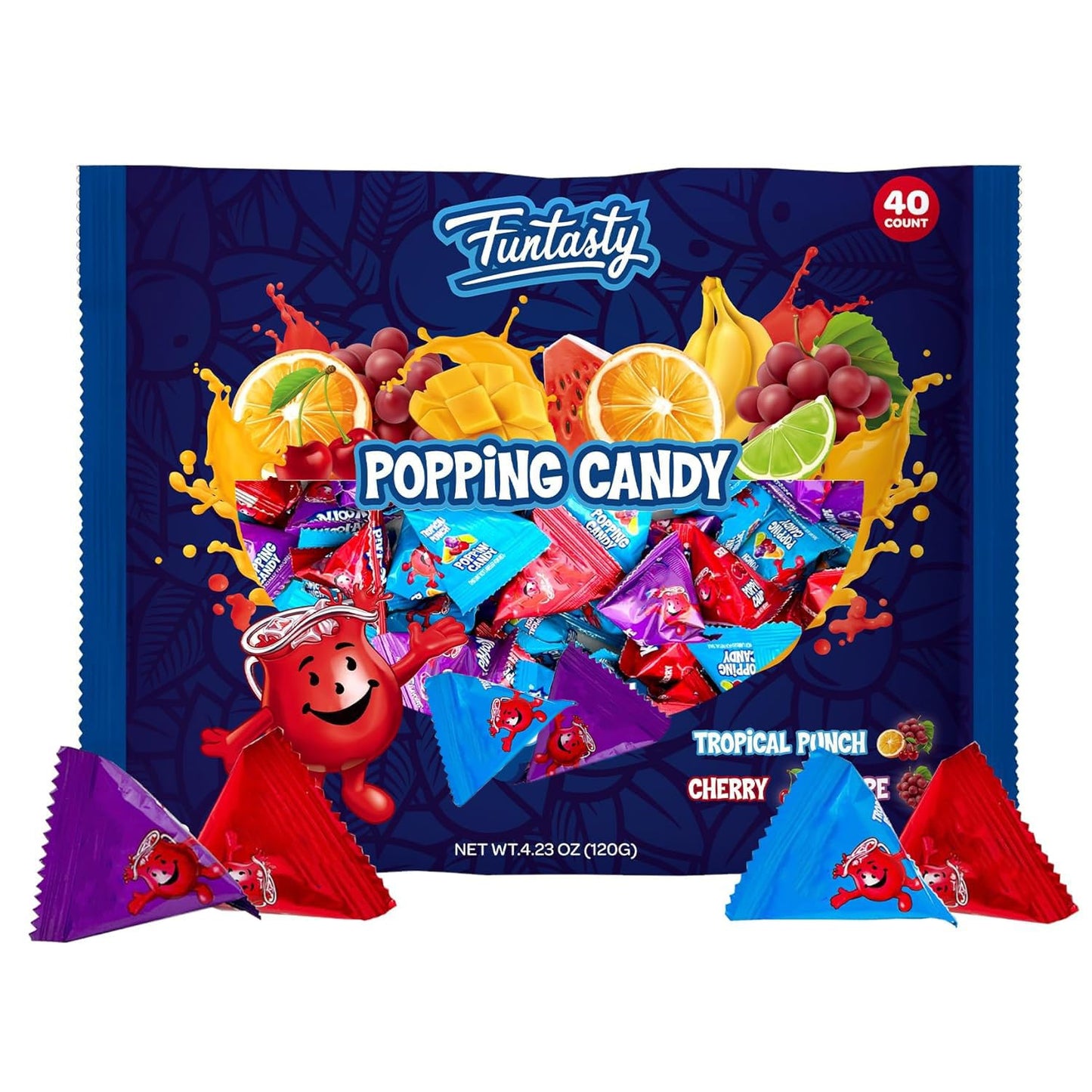 Popping Rocks Candy - 40 Count Bag - Popping Rock Halloween Candy in Assorted Fruit Flavors - Tropical Punch, Grape, Cherry - Fu