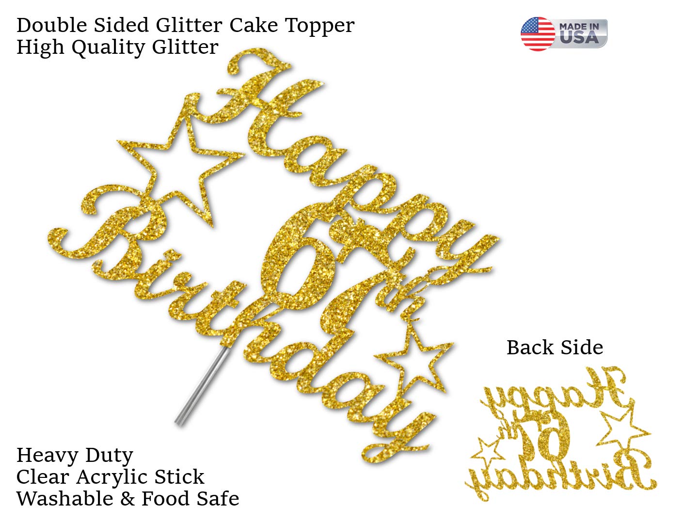 67 Birthday Cake Topper Gold Glitter, Party Decoration Ideas, Premium Quality, Sturdy Doubled Sided Glitter, Acrylic Stick. Made